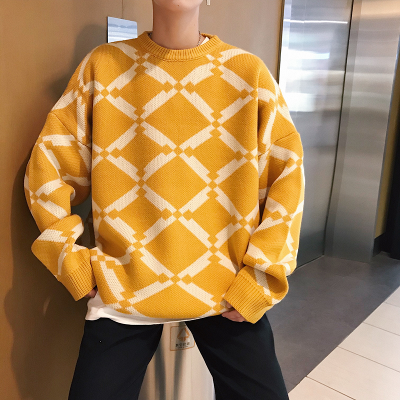 黃色毛衣男士冬季韓版潮衣服2018新款潮流寬松針織衫情侶線衣高領